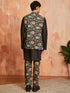 Men's Black Cotton Jacket Kurta And Pyjama Set
